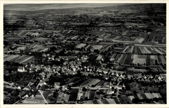 Postcard Helmsheim Bruchsal im Kraichgau Baden, aerial photograph of landscape, airplane view