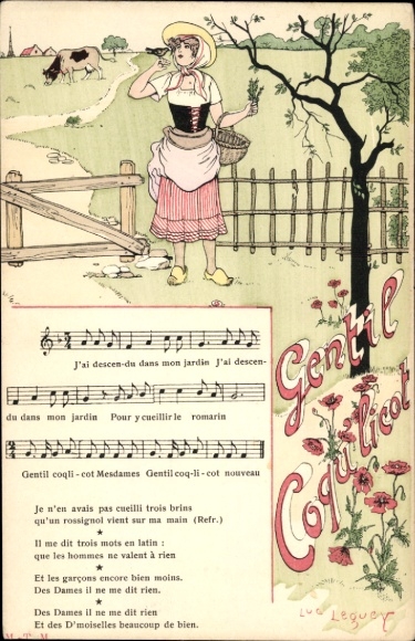 Artist Song Postcard Leguey, Luc, Gentil Coquelicot, Woman in Folk Costume