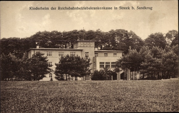 Postcard Streek Sandkrug Hatten in Oldenburg, children&#39;s home of the Reichsbahn health insurance company