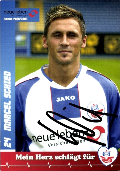 Autograph card footballer Marcel Schied, FC Hansa Rostock, autograph