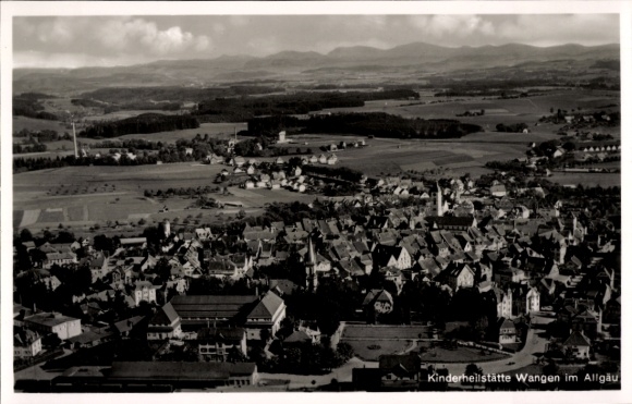 Postcard Wangen im Allgäu, children's sanatorium, landscape, mountains, city view