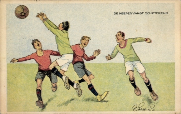 Künstler Ak Schönpflug, Fritz, Fußballer beim Fußballspiel