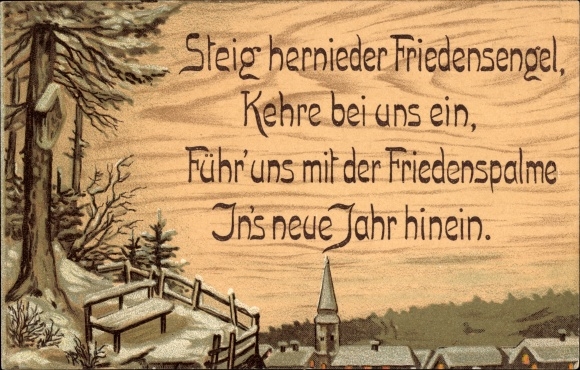 Postcard Happy New Year, descending angel of peace
