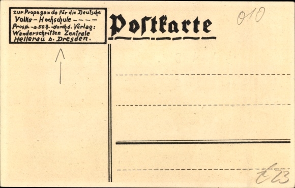 Studentika Postcard Dresden Hellerau, propaganda for the German People&#39;s University, hiking publications central