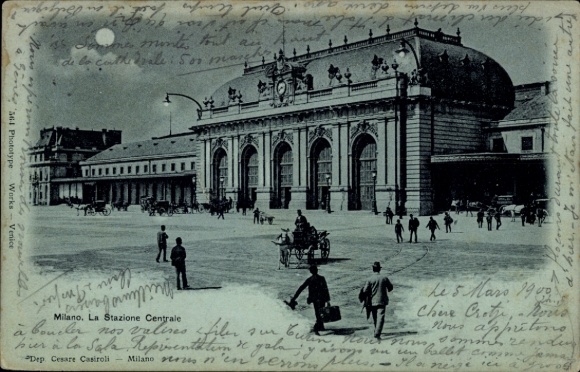 Ak Milano Mailand Lombardia, Bahnhof   Architektur, Pferdekutsche,  aus 1900