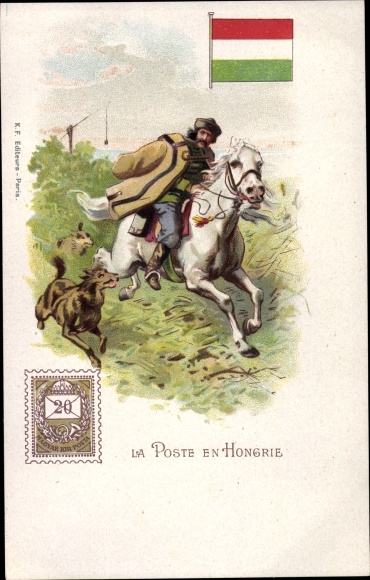 Briefmarken Litho La Poste en Hongrie, Postreiter in Ungarn, Hunde
