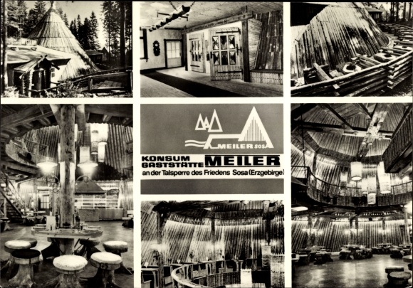 Postcard Sosa Eibenstock in the Ore Mountains, consumer restaurant Meiler at the dam of peace, interior