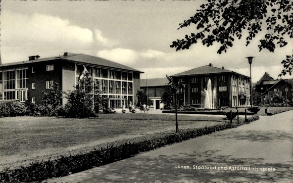 Postcard Lünen in Westphalia, Stadtbad, Astoria Lichtspiele
