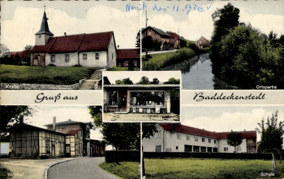 Ak Baddeckenstedt in Niedersachsen, Bahnhof, Buchhandlung Politt, Ortspartie, Schule