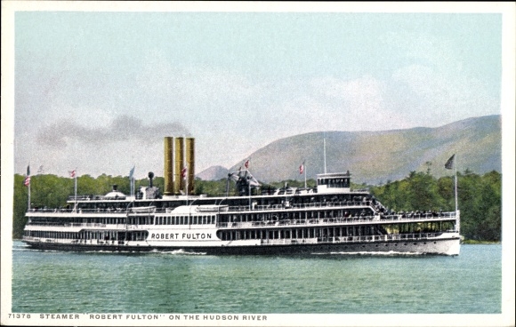 Postcard steamer Robert Fulton, Hudson River