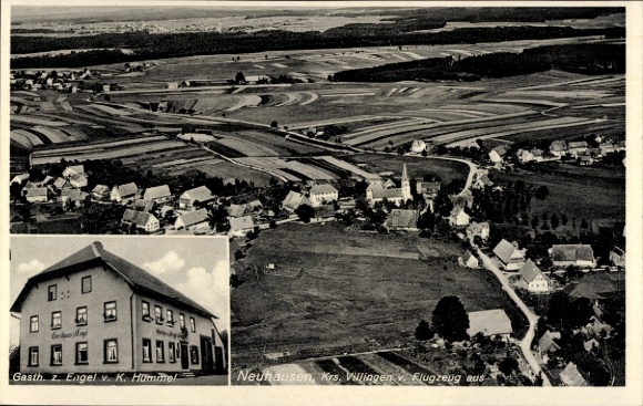 Postcard Villingen Schwenningen in the Black Forest, aerial photograph, Gasthaus Engel, rural surroundings