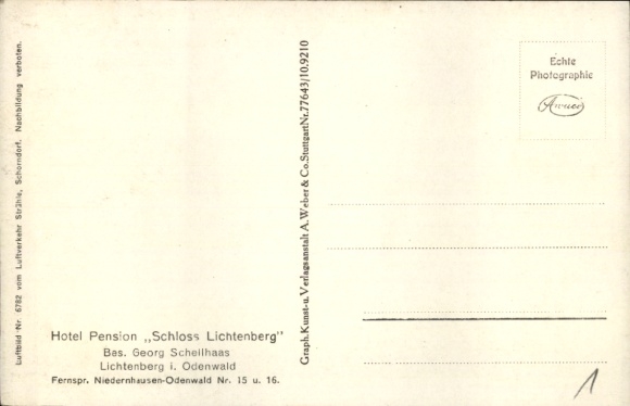 Postcard Fischbachtal in the Odenwald, Lichtenberg Castle, aerial photograph
