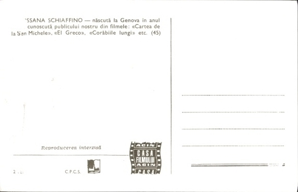 Postcard actress Rosanna Schiaffino, portrait