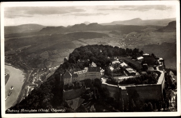 Postcard Königstein in Sachsen, aerial photograph of the fortress, Klinke &amp; Co. 11160