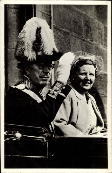Postcard Amsterdam, King Gustaaf VI Adolf of Sweden with Queen Juliana of the Netherlands, 1955