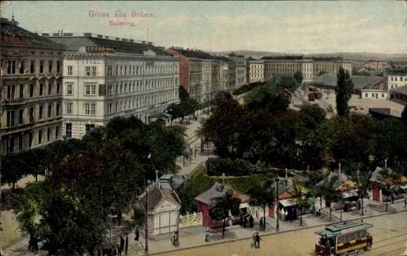 Ak Brno Brünn Südmähren, Am Bahnring, Straßenbahn, Straßenansicht