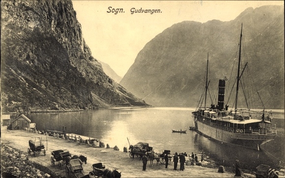 Ak Sogn Gudvangen Noorwegen, stoomboot, baai