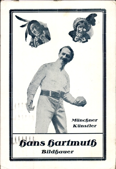 Postcard Munich artist, sculptor Hans Hartmuth, Indian
