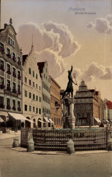 Postcard Augsburg in Swabia, Mercury Fountain