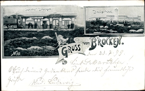 Postcard Brocken National Park Harz, Brockenhotel, train station