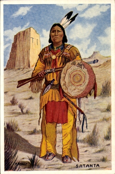 Artist Postcard Dubiez, Indians, Satanta