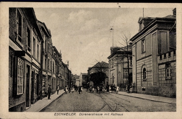Postcard Eschweiler Eifel, Dürenerstraße, Town Hall