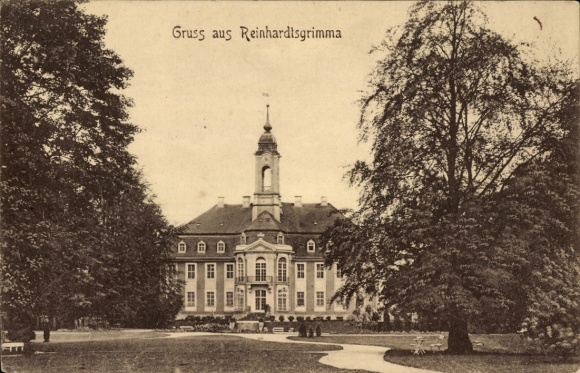Postcard Reinhardtsgrimma glassworks in the Eastern Ore Mountains, building, tower, clock