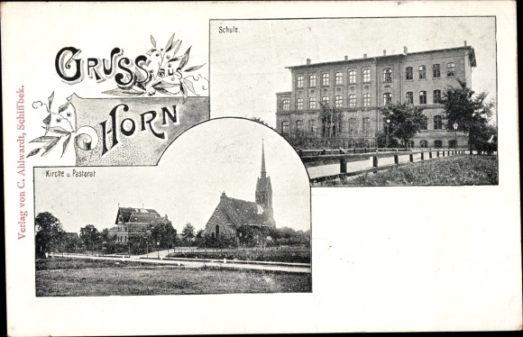 Postcard Hamburg Mitte Horn, school, church, pastorate