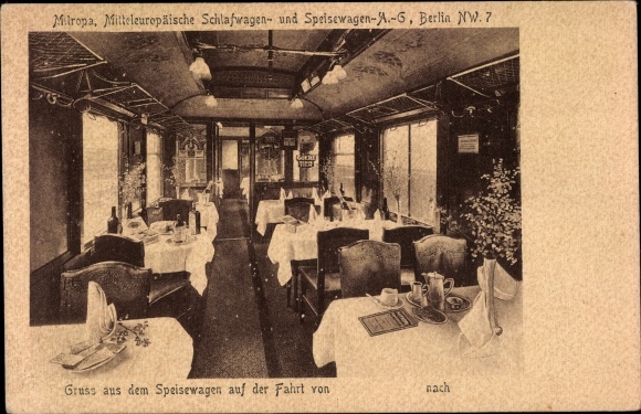 Ak Mitropa, Speisewagen, Innenansicht, Deutsche Eisenbahn, Reklame