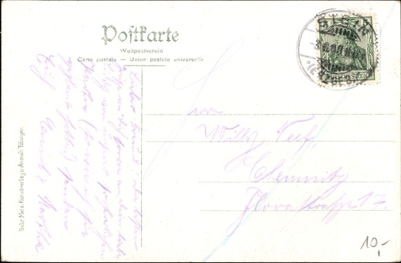 Chromo-Litho Hartenstein in the Erzgebirge of Saxony, Greetings from the Prince&#39;s Cave, Forester&#39;s House, Hartenstein Castle
