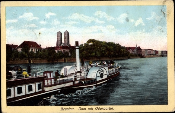 KP Wrocław Breslau Schlesien, Oderpartie, Dom, parowiec salonowy Oder