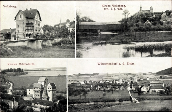 Ak Mildenfurth Wunschdorf op de Elster, klooster, Veitsberg, kerk
