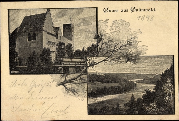 Postcard Grünwald in the district of Munich Upper Bavaria, Consee, landscape view