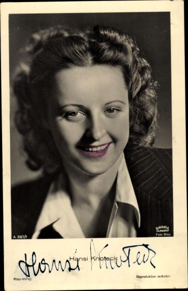 Ak Schauspielerin Hansi Knoteck, Portrait, Ross Verlag A 3327/1, Autogramm