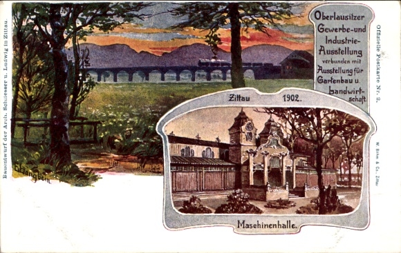 Artist Postcard Zittau Oberlausitz, Upper Lusatian Trade and Industry Exhibition 1902, Machine Hall