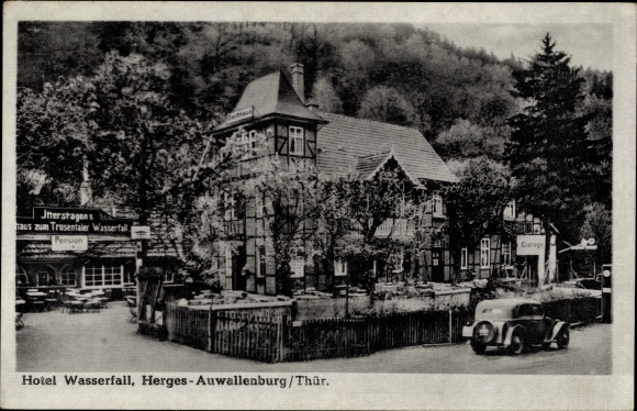 Postcard Herges Auwallenburg Trusetal Thuringian Forest, Hotel Wasserfall, exterior view