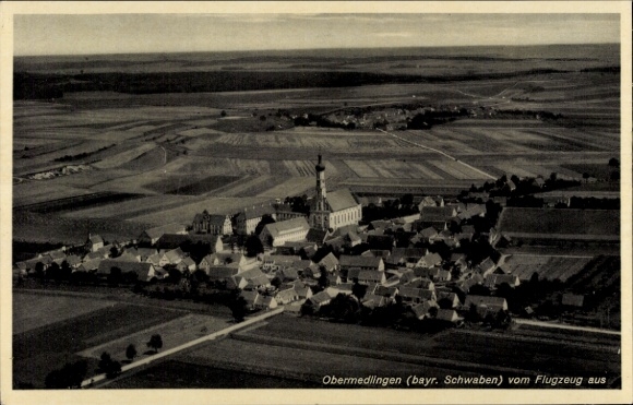 Postcard Obermedlingen Medlingen in Swabia Bavaria, aerial photograph
