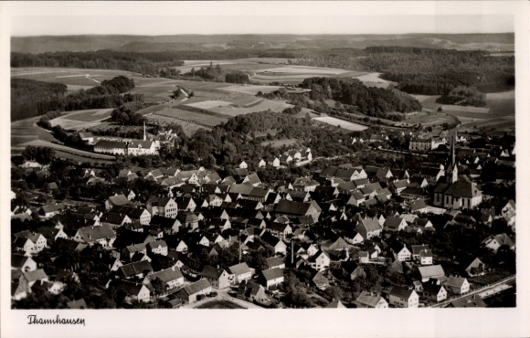 Postcard Thannhausen in Swabia, aerial photograph