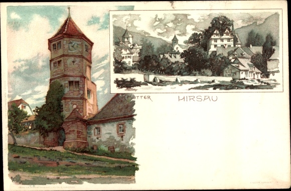 Artist Chromo-Litho Mutter, K., Hirsau Calw in the Black Forest, tower, partial view