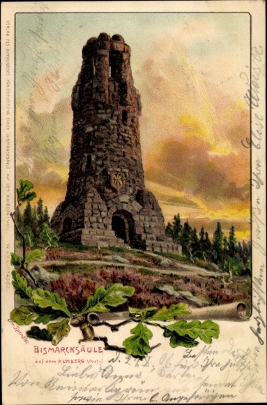 Artist Chromo-Litho Spindler, Erwin, Netzschkau, Bismarck column on the Kuhberg