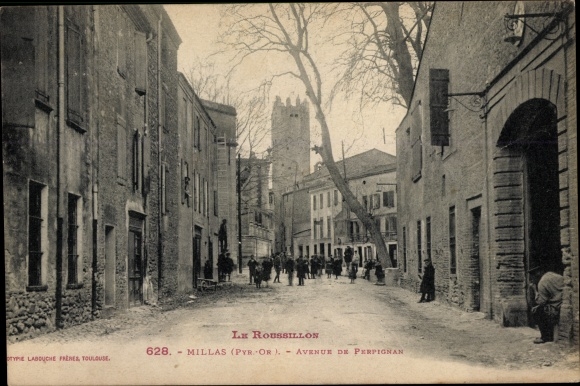 Postcard Millas Pyrenees Orientales, Avenue de Perpignan