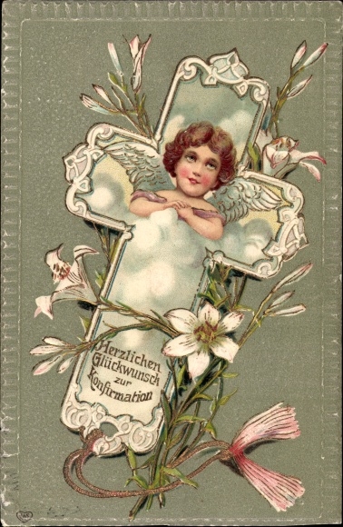 Embossed PC Congratulations Confirmation, Angels, Flowers, Cross