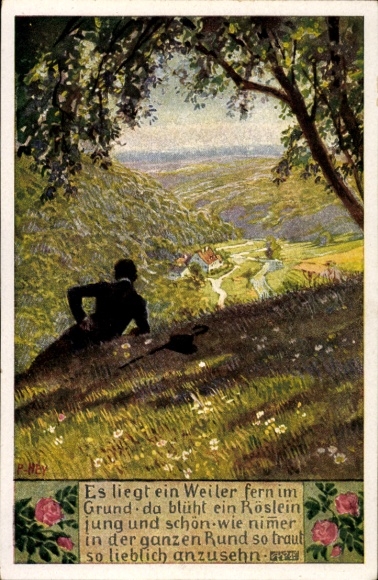Lied Künstler Ak Hey, Paul, Volksliederkarte Nr. 59, Es liegt ein Weiler fern im Grund