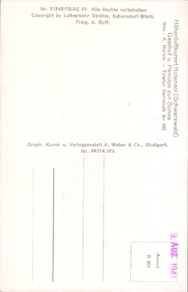 Postcard Rotensol Bad Herrenalb in the Black Forest, aerial photograph