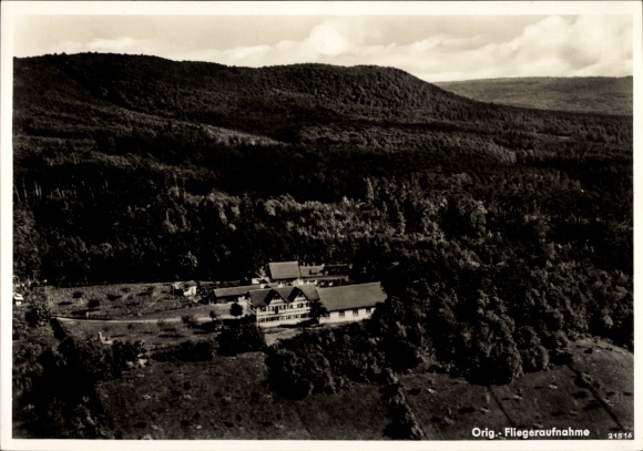 Postcard Michelau in the Steigerwald Lower Franconia, aerial photograph, Gasthaus Waldesruh