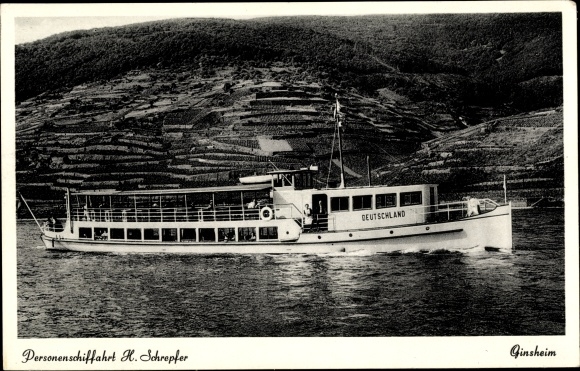 Postcard passenger ship MS Germany, passenger shipping H. Schrepfer, Ginsheim
