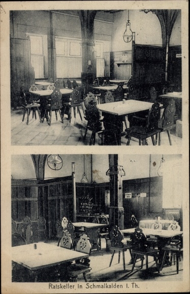 Postcard Schmalkalden in the Thuringian Forest, Ratskeller, interior view