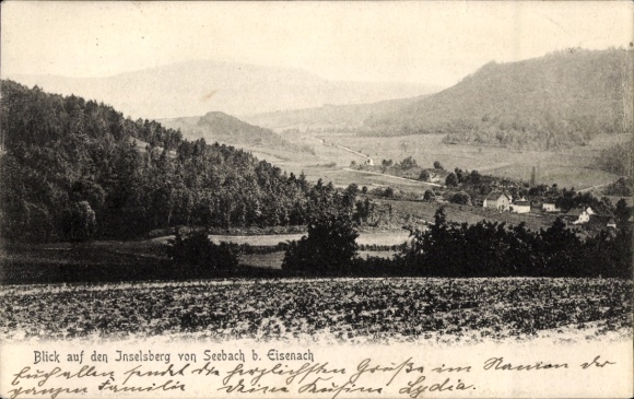 Postcard Seebach in Wartburgkreis, Inselsberg, panorama, view to Eisenach