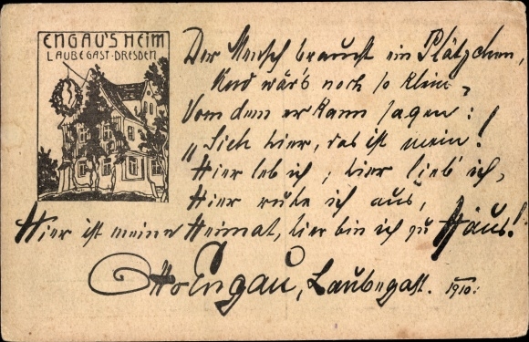 Briefkaart Dresden Laubegast Engau, Engau's huis