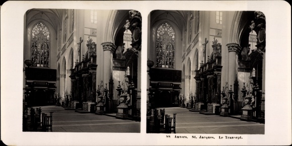 Stereo Photo Antwerp Anvers Flandern, St. Jacques, Le Transept